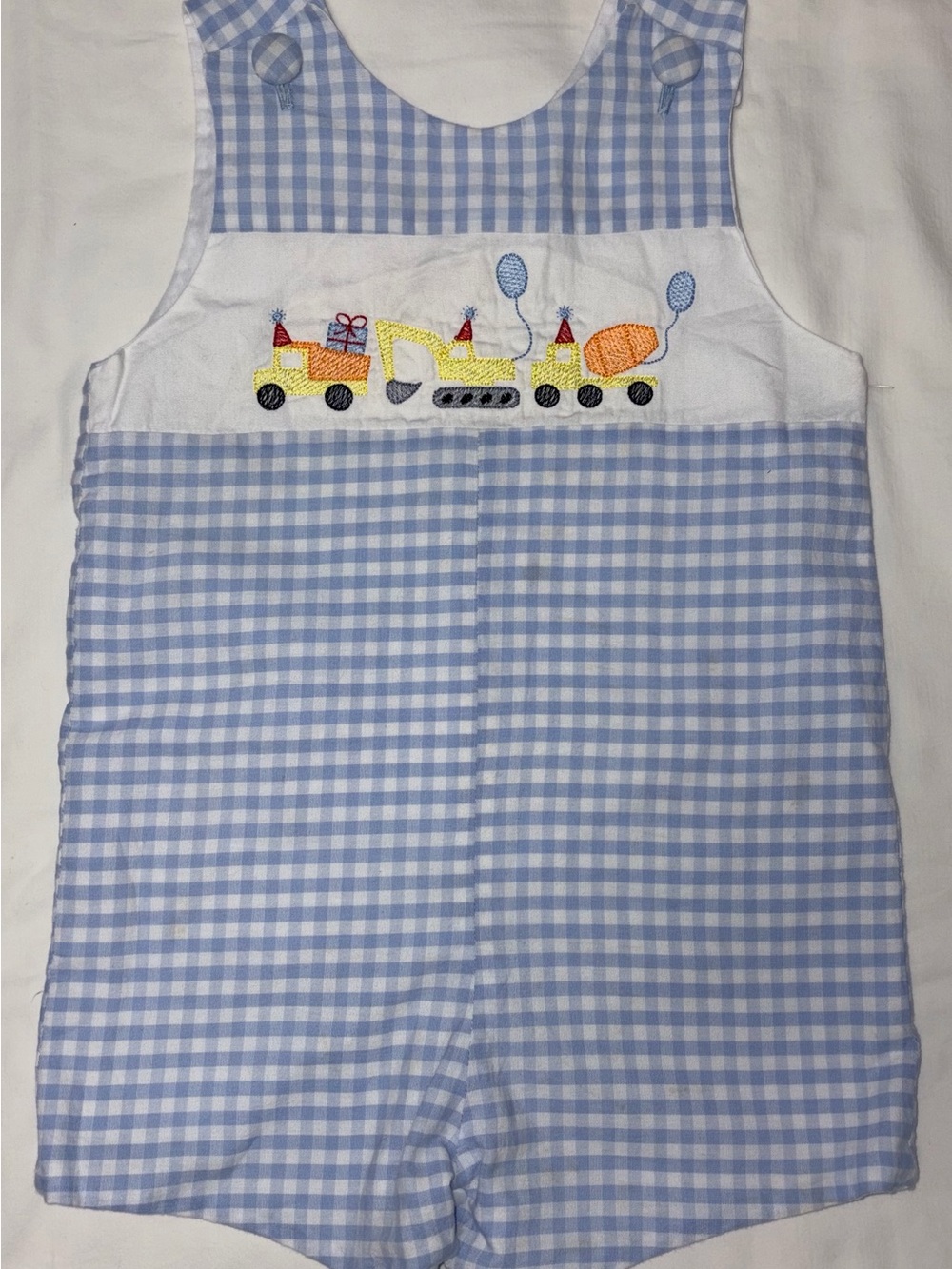 Boutique fully lined Jon Jon with embroidered design on bib sz 24 months EUC